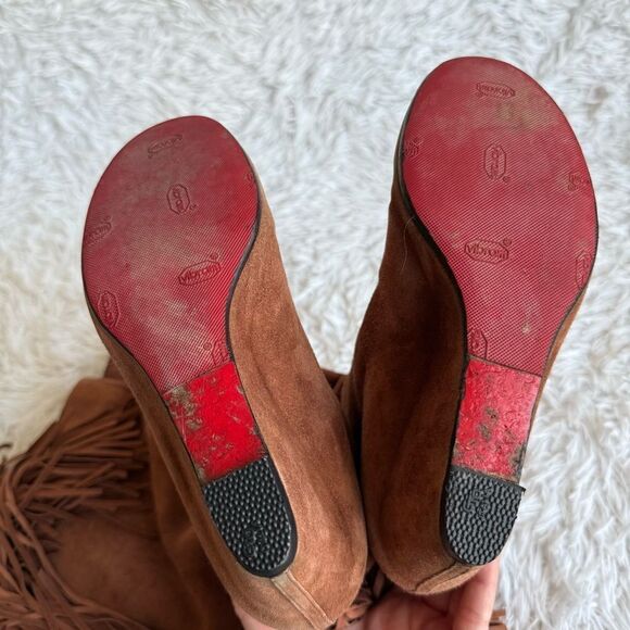 Christian Louboutin Cognac Brown Suede Wedge Boots with Fringe Size 37.5 - Picture 10 of 11